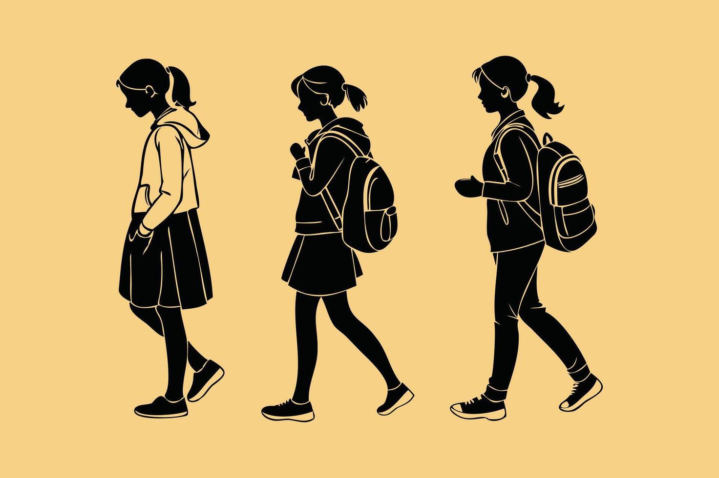 Walking School Girls Silhouette Art vector