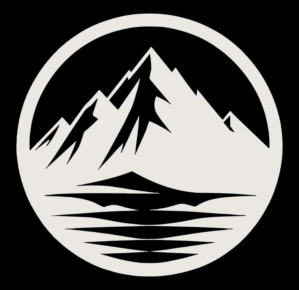 A mountain logo with a lake and mountains vector