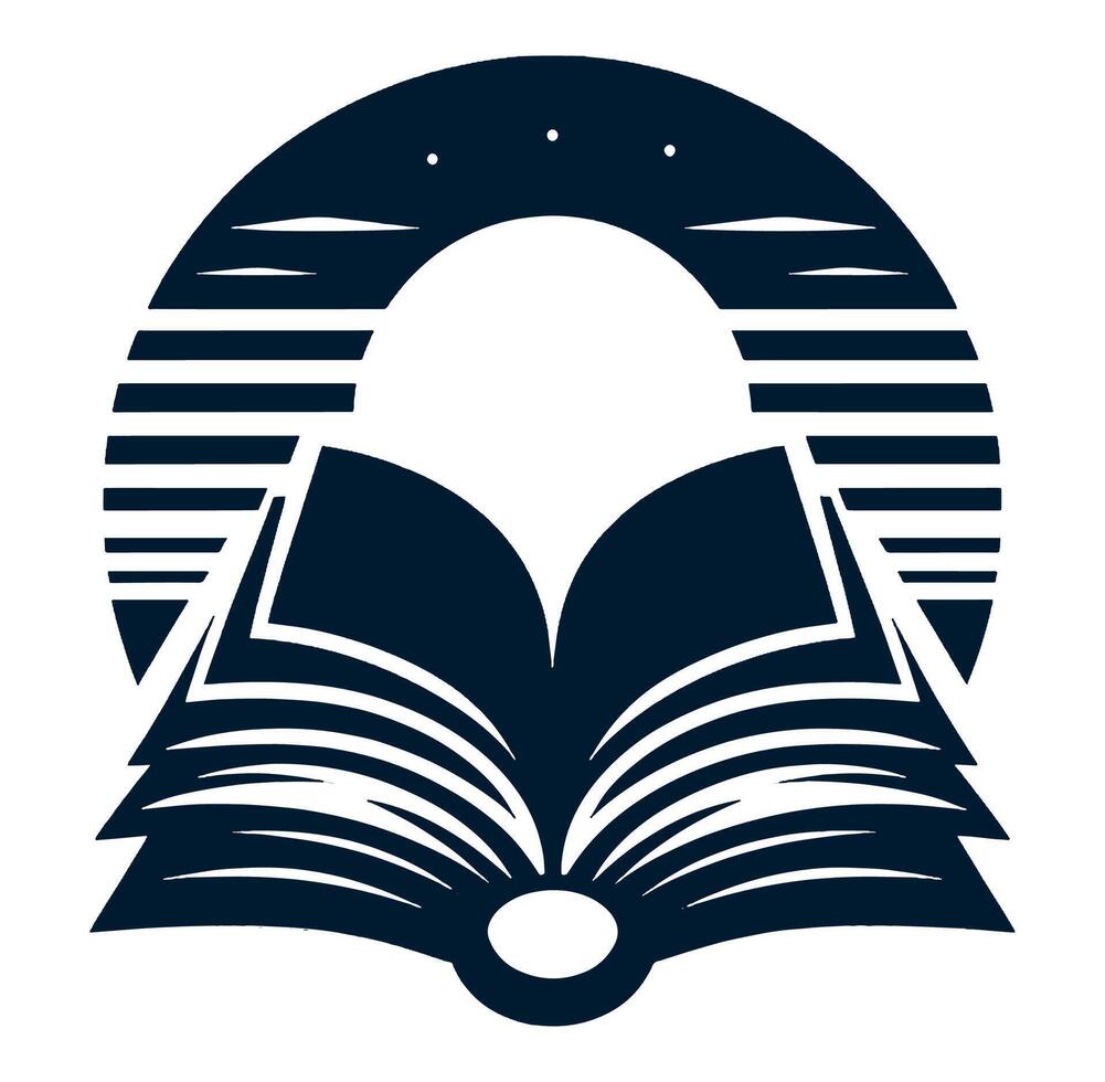 An open book with a sun and moon in the background vector