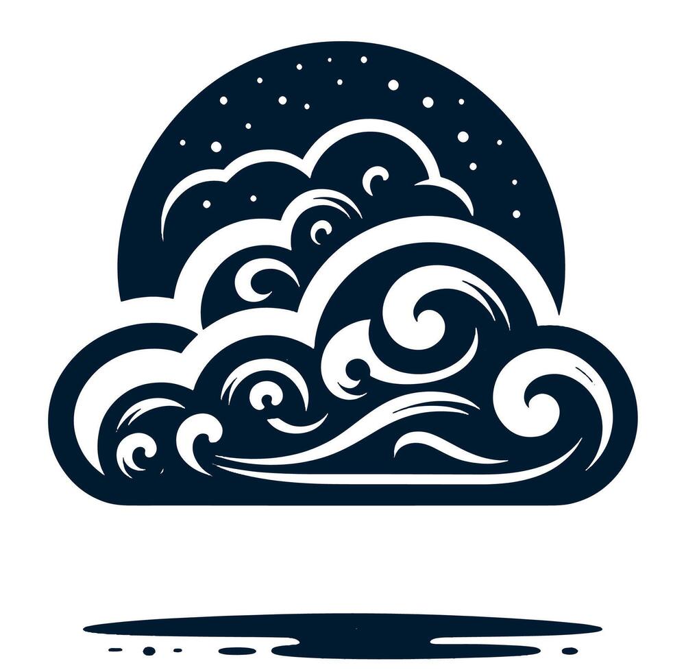 Black and white illustration of a moon and clouds vector