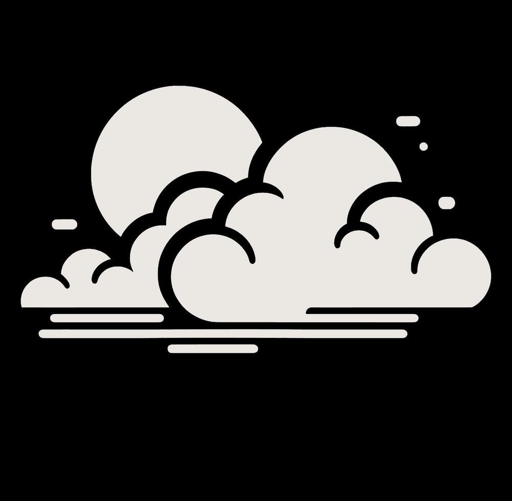 A black and white illustration of a cloud with a moon vector
