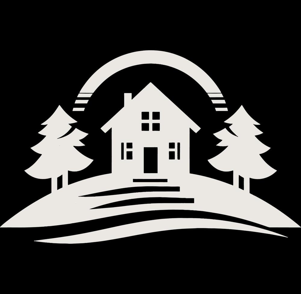 A house with trees and a sun on it vector