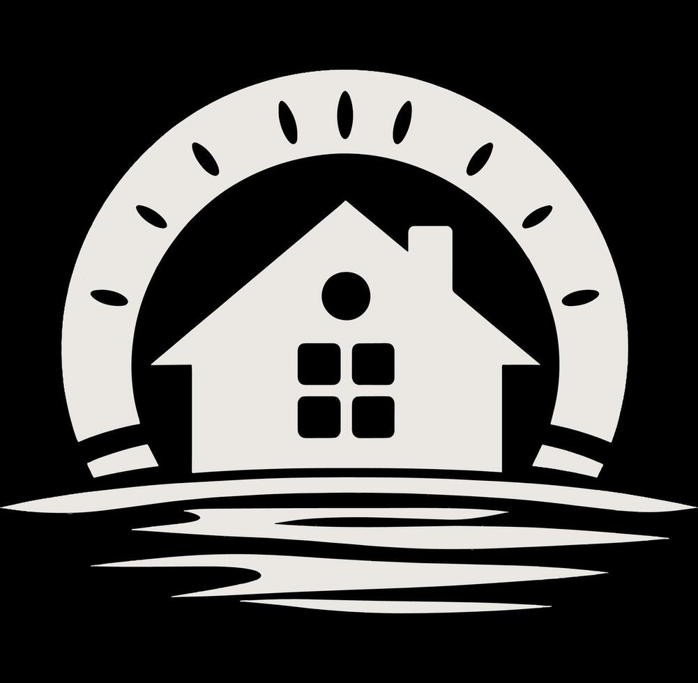 A house in the middle of a lake with a clock vector