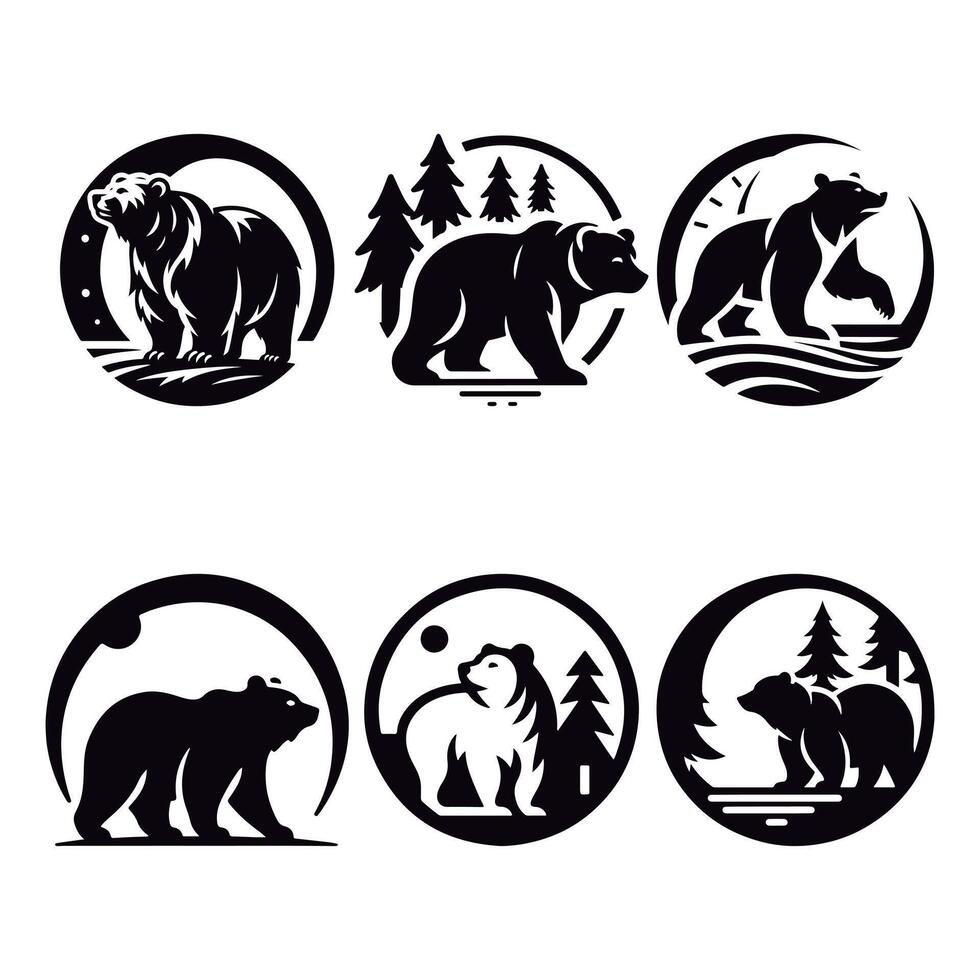 Bear and Forest Illustration Logo set. Nature and Animal Symbol. The Spirit of the Wild. vector