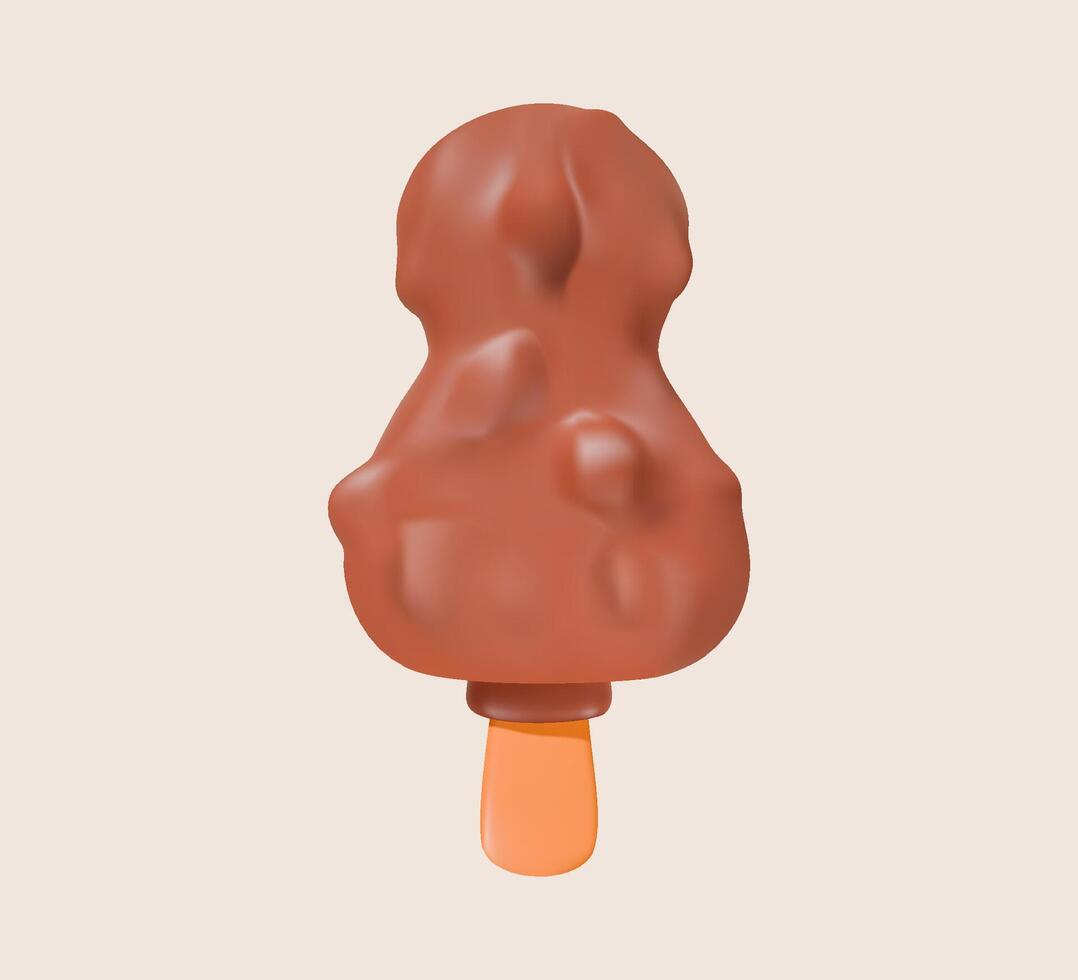 3D chocolate covered ice cream bar with nuts vector