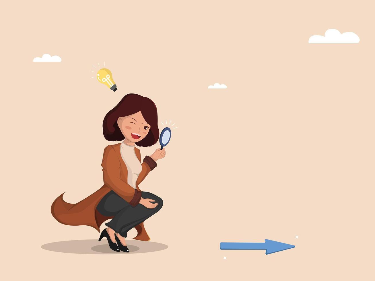 Creative Illustration of Woman Searching for Opportunities and Innovation with Forward Arrow vector
