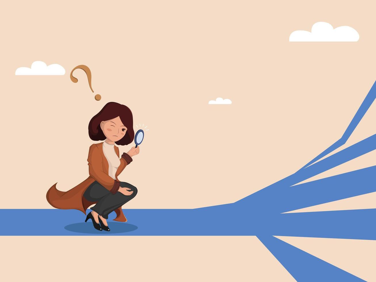 Businesswoman Analyzing Multiple Choices and Making a Decision at a Crossroads Concept Illustration vector