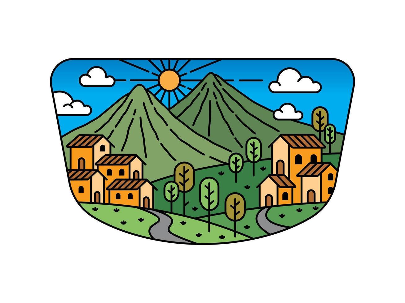 Illustration of natural scenery and housing in frame vector
