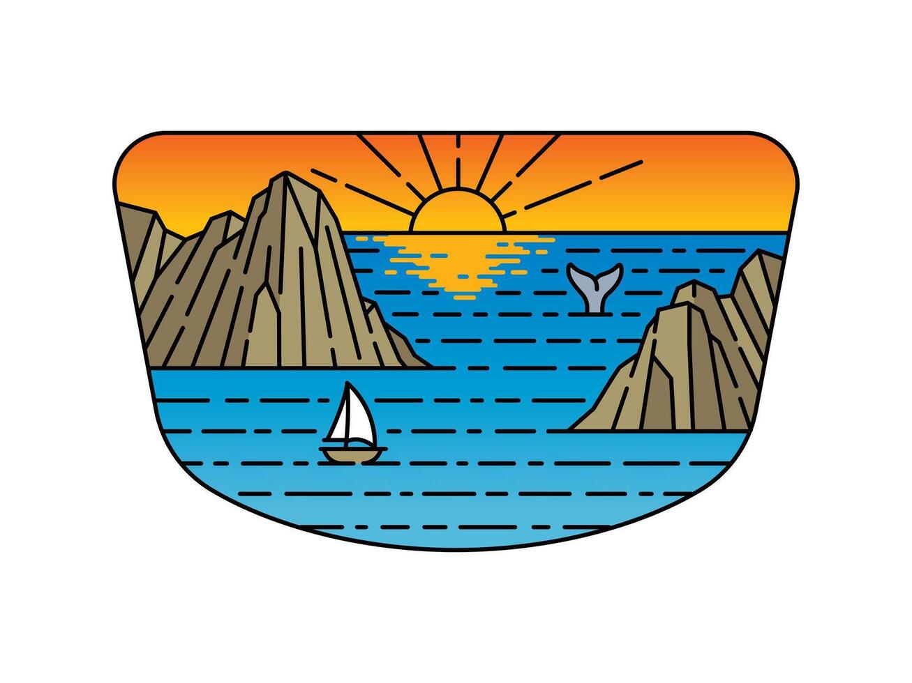 Natural scenery of blue sea and sunset in frame illustration vector