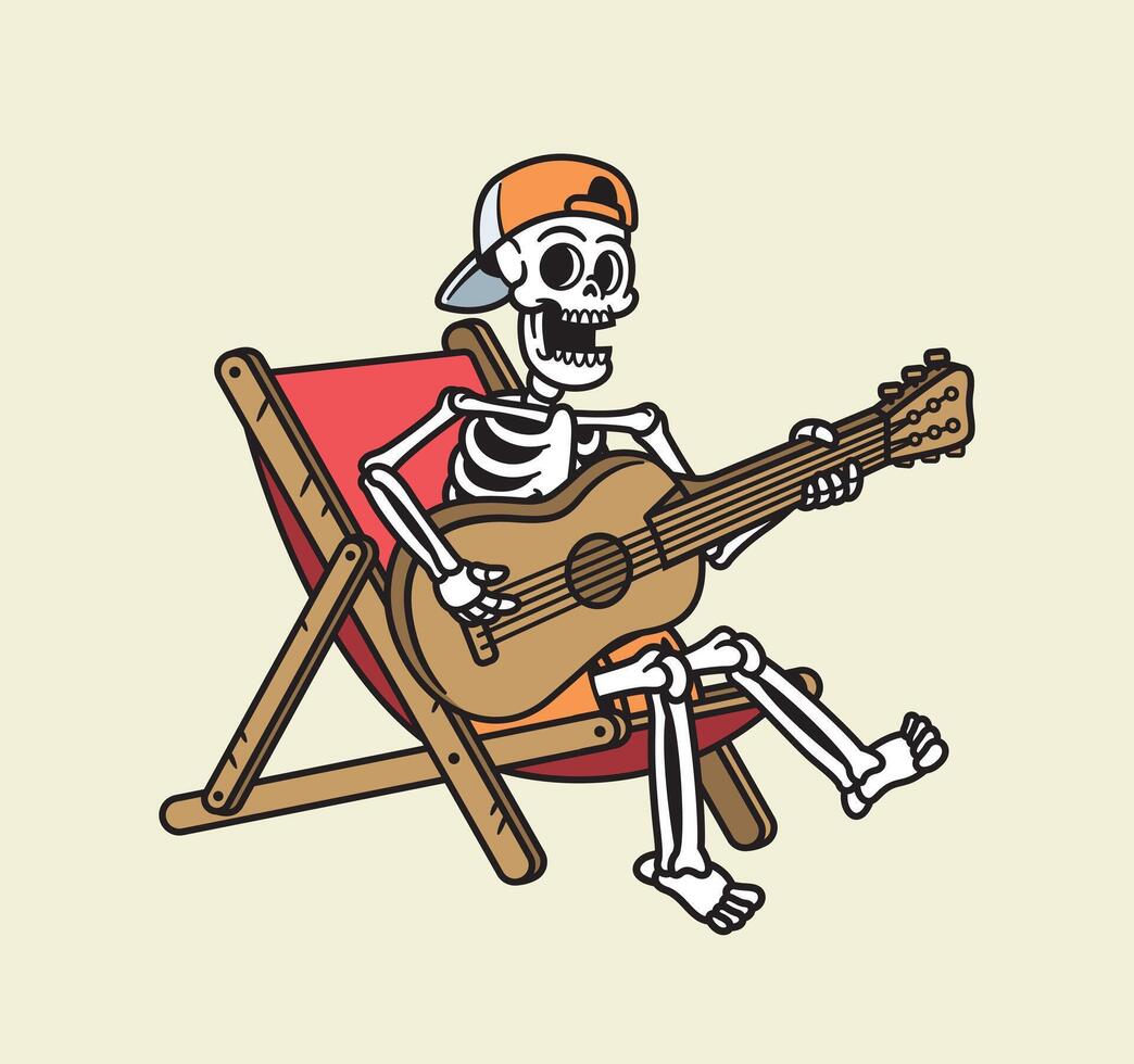 skull playing guitar illustration vector
