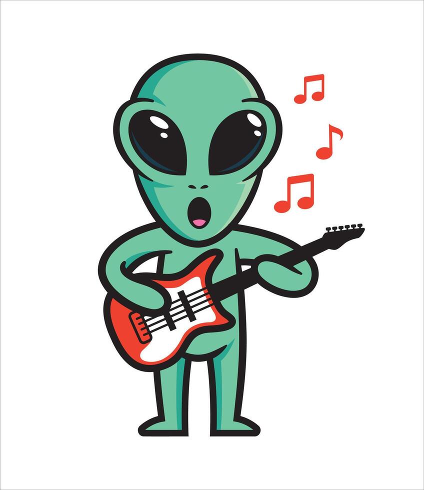 Alien mascot playing the guitar character design vector