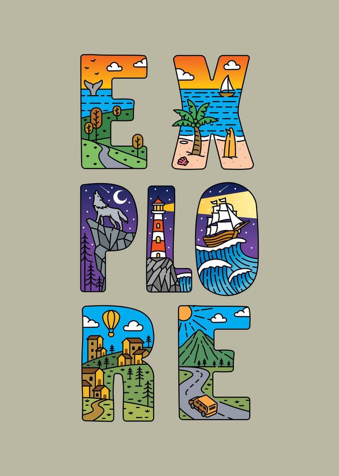 Explore travel typography design , for t-shirt, poster and other uses vector