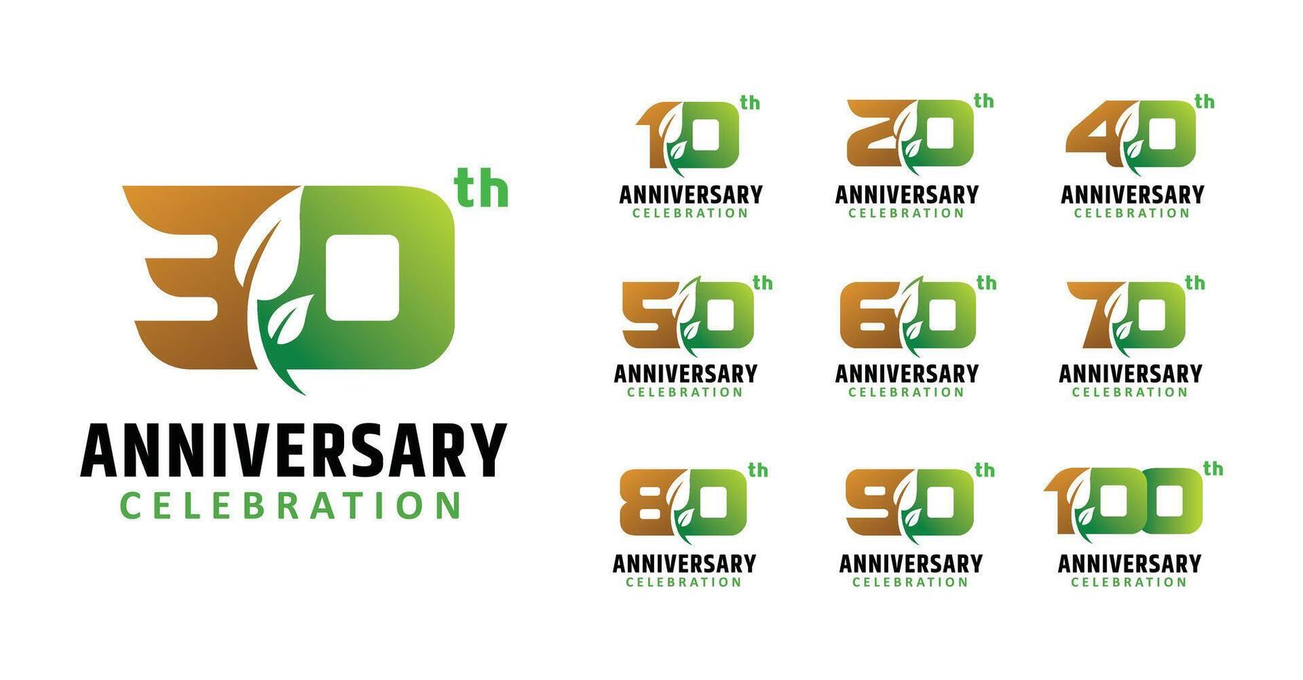 Set of anniversary design nature leaf number vector