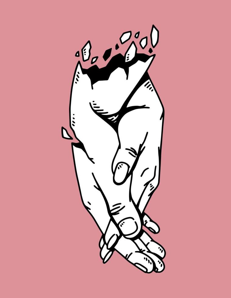 fantasy illustration of pair of hands, drawing, ink, line art vector