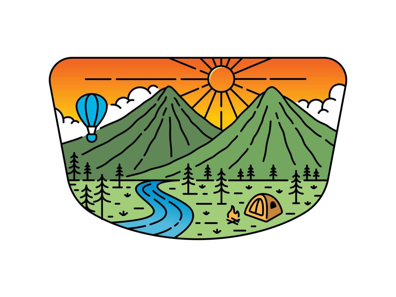 Illustration of mountain scenery in frame vector