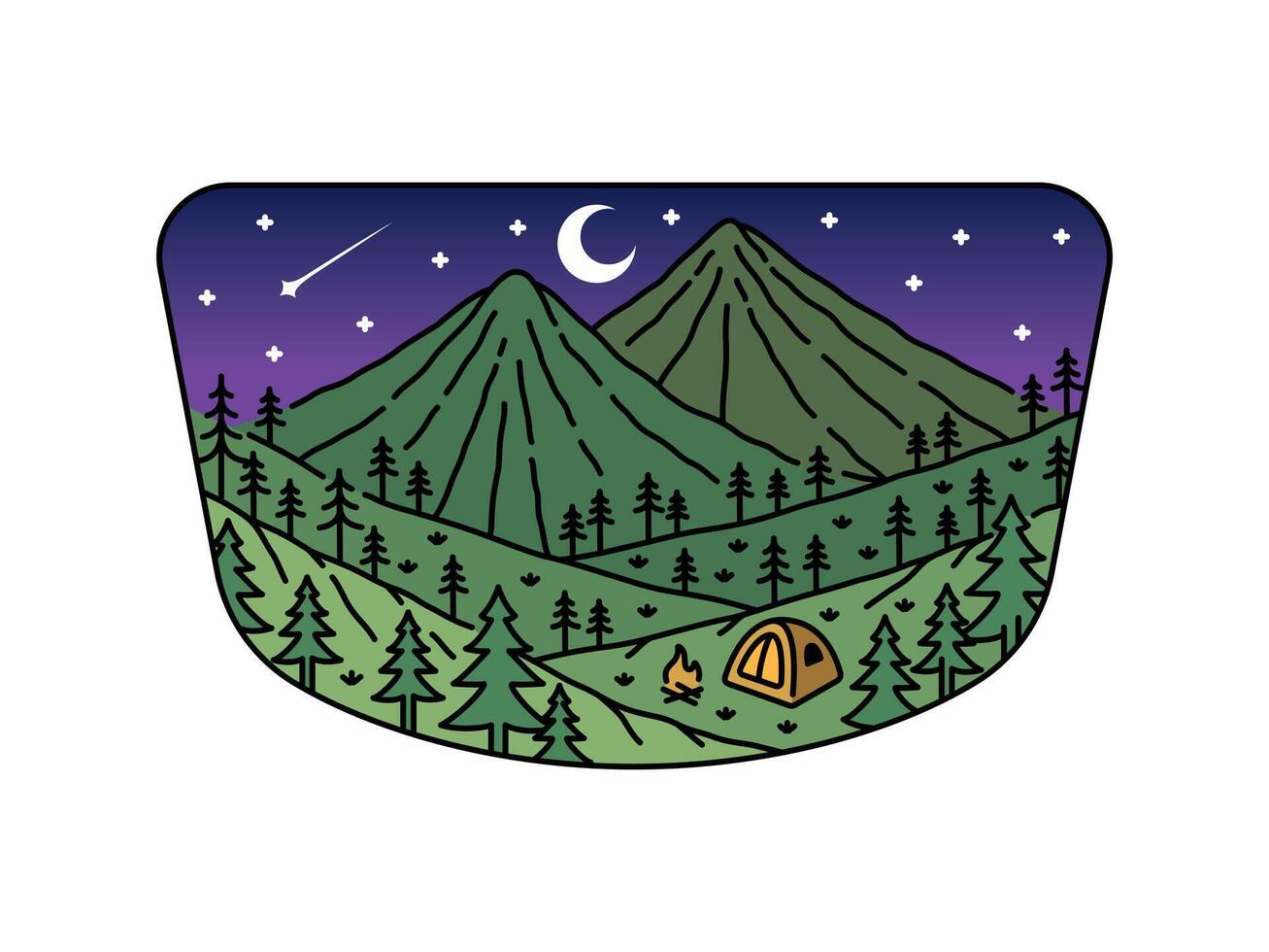Natural view of the hills at night in a frame illustration vector