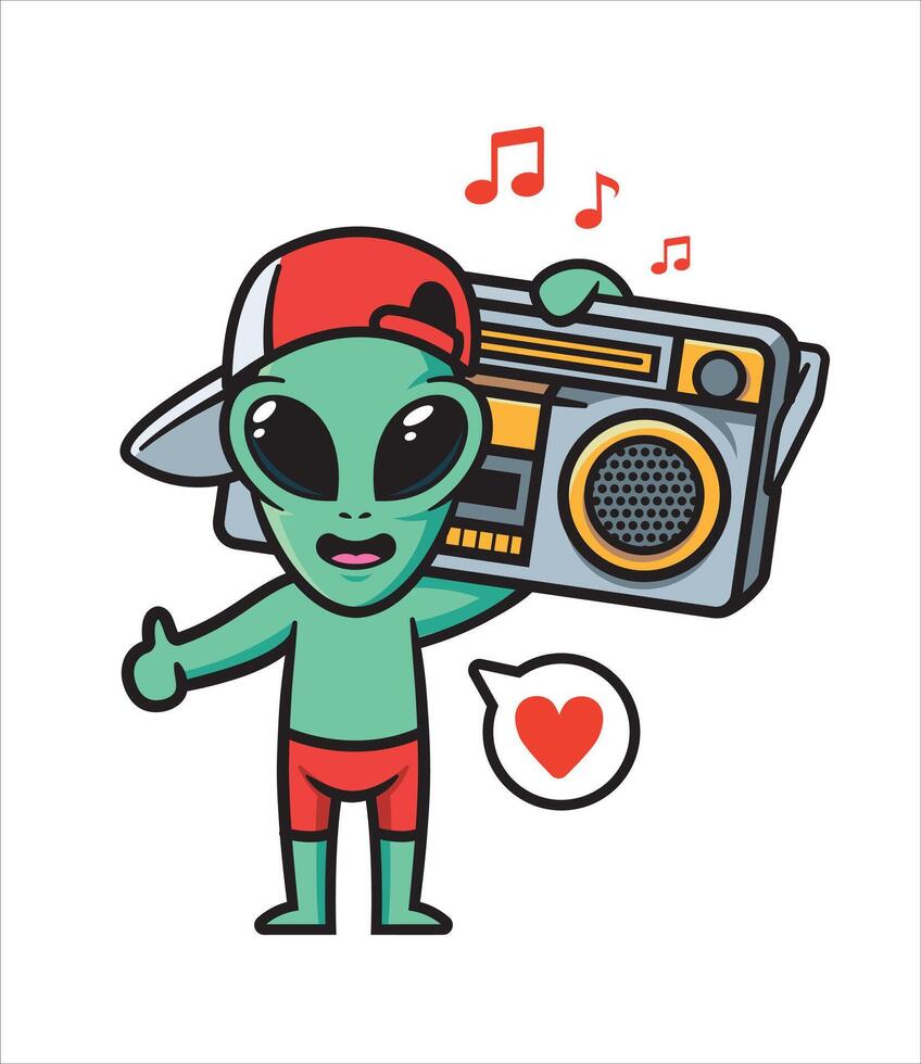 Alien love mascot character design vector