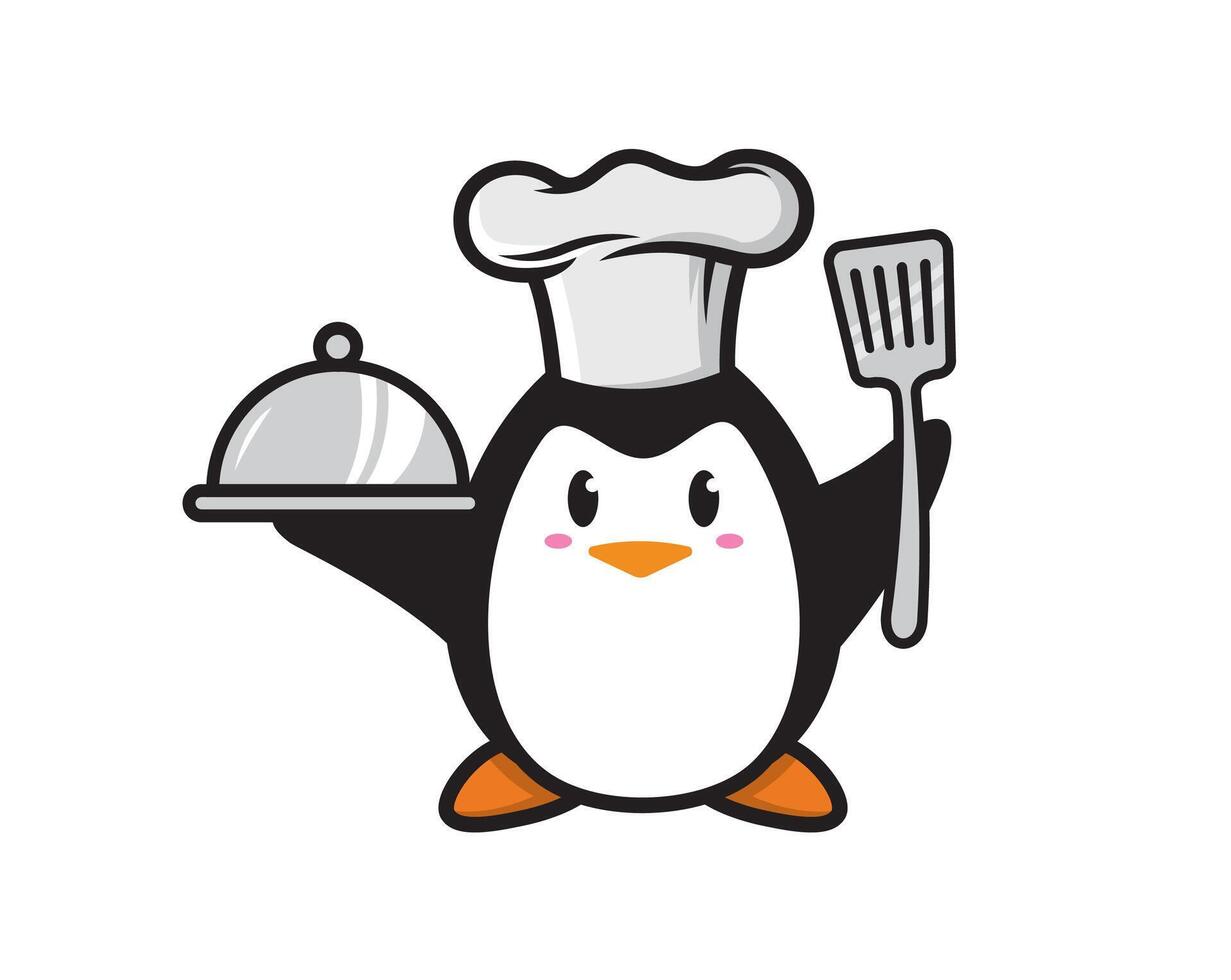 Penguin chef mascot character cute design vector