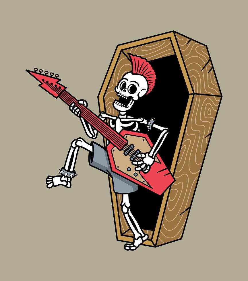 punk rock skull playing guitar vector