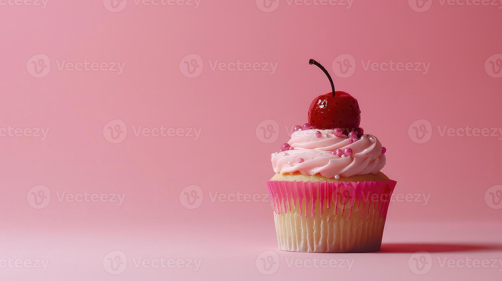 Cupcake with cherry topping bright colors sweet treat photo