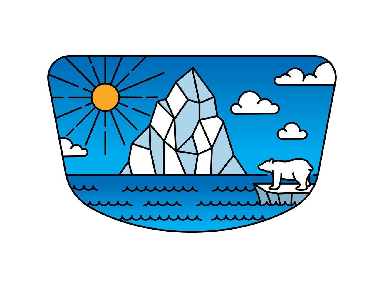 Illustration of iceberg and snow bear nature scenery in frame vector