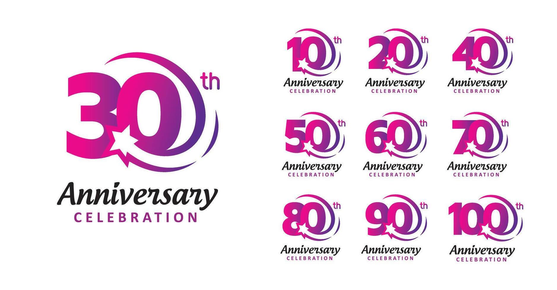 Set of anniversary design modern star number vector