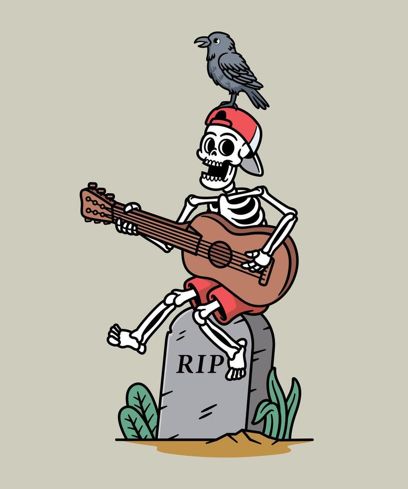 skull playing guitar in cemetery vector