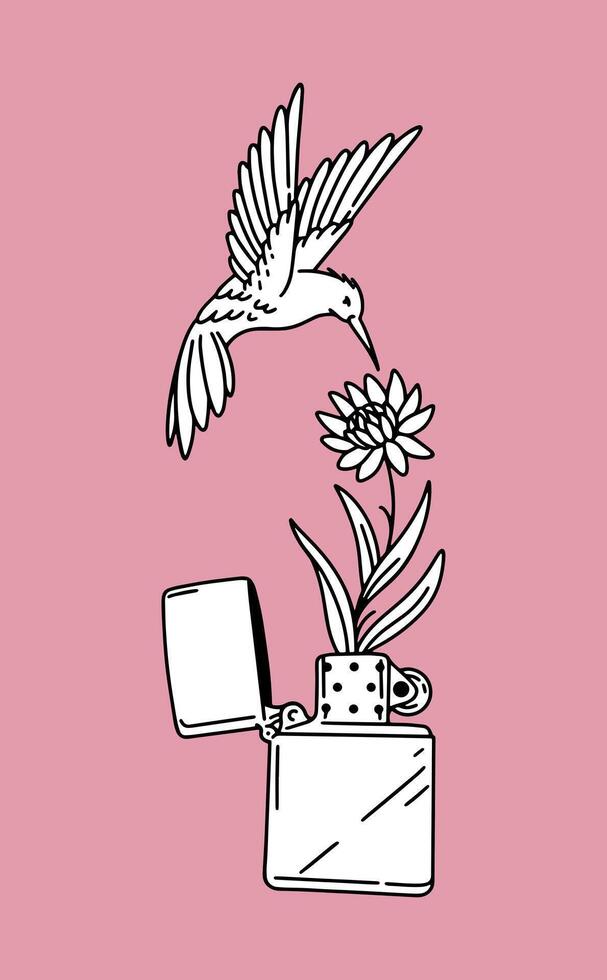 fantasy illustration of flowers and matches, drawing, ink, line art vector