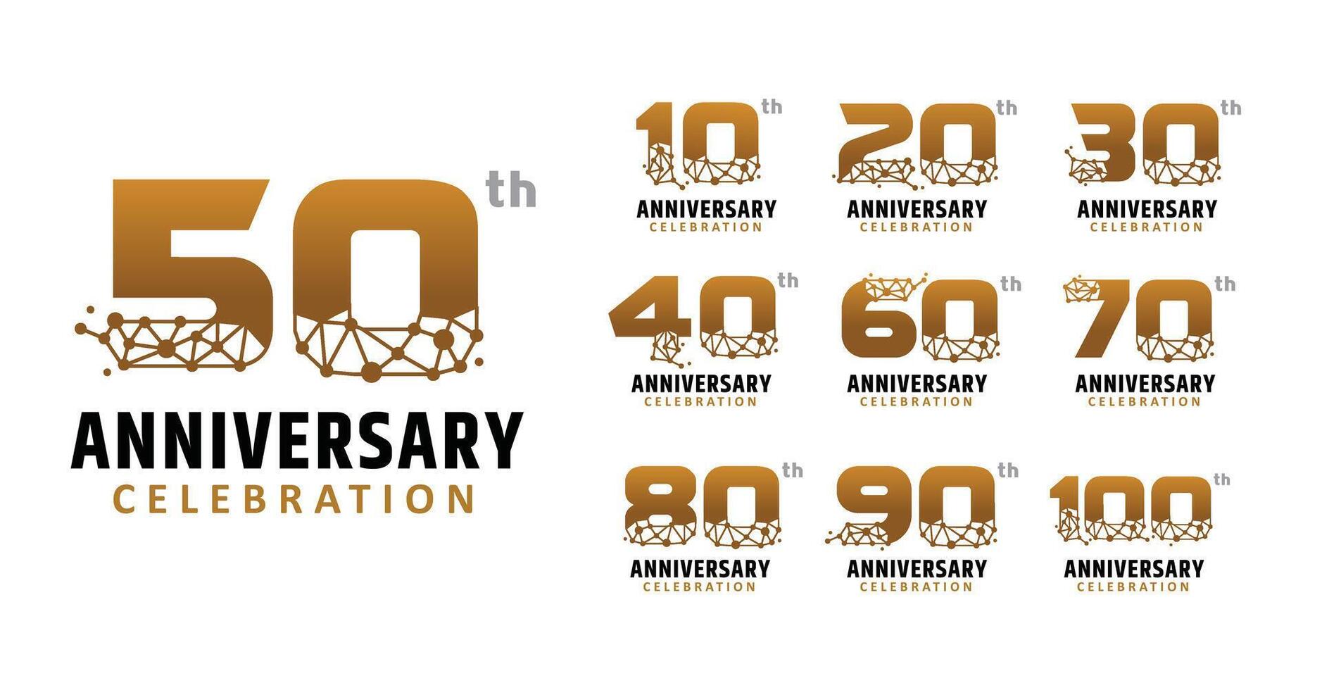 Set of anniversary design modern tech number vector