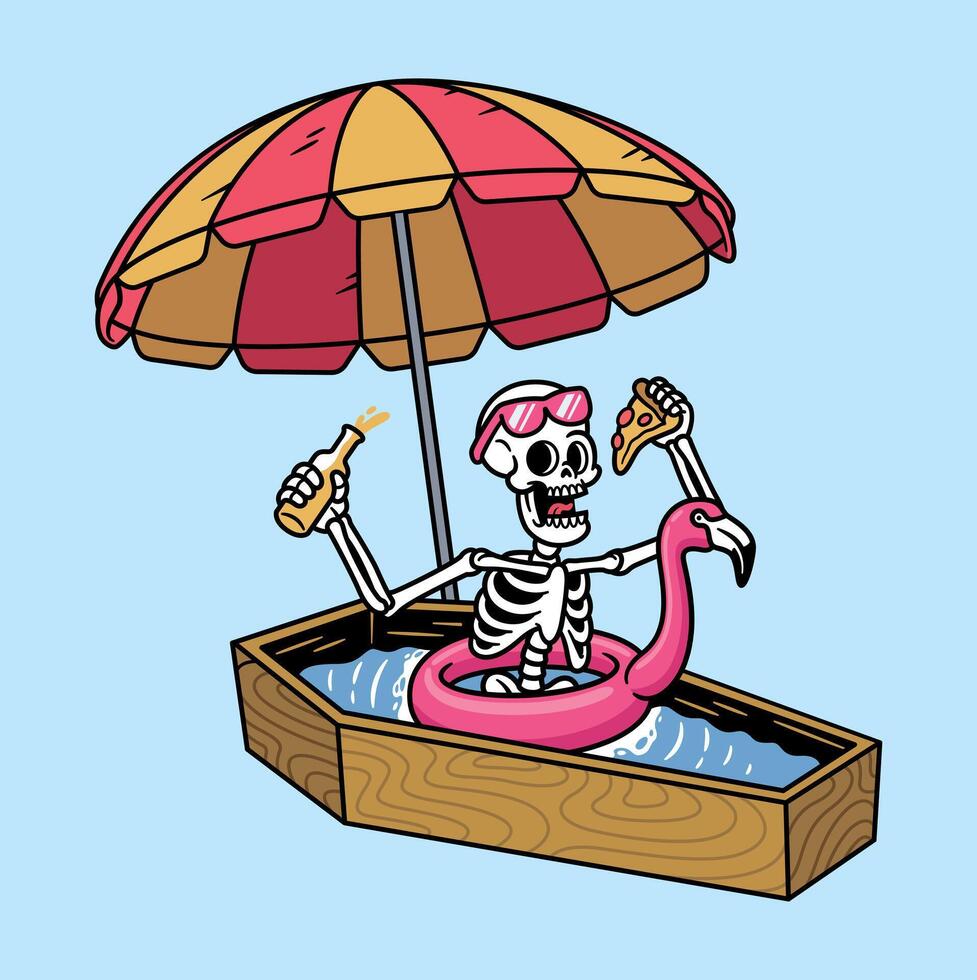 The skull is floating in the coffin vector