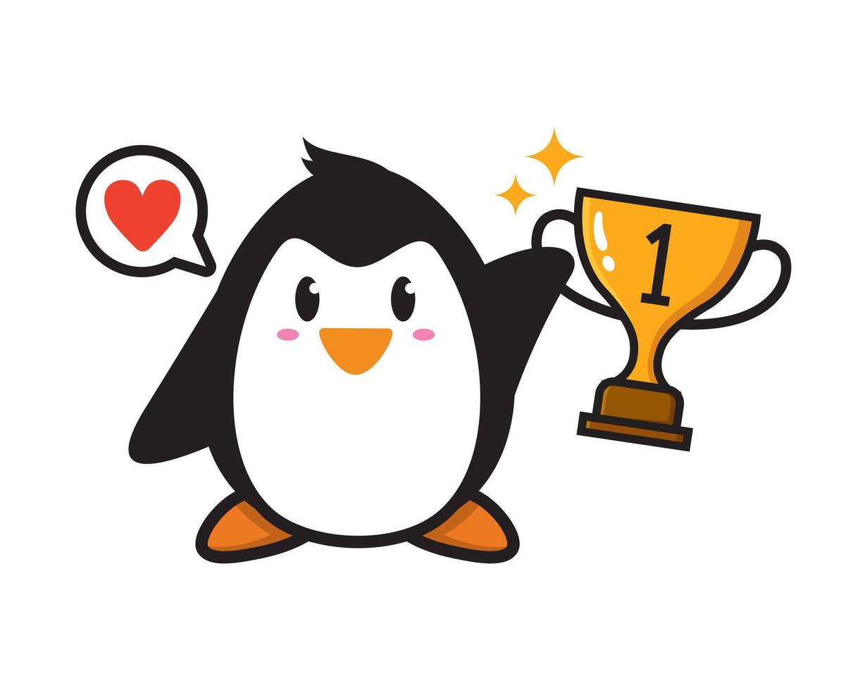 Penguin mascot winning character design vector