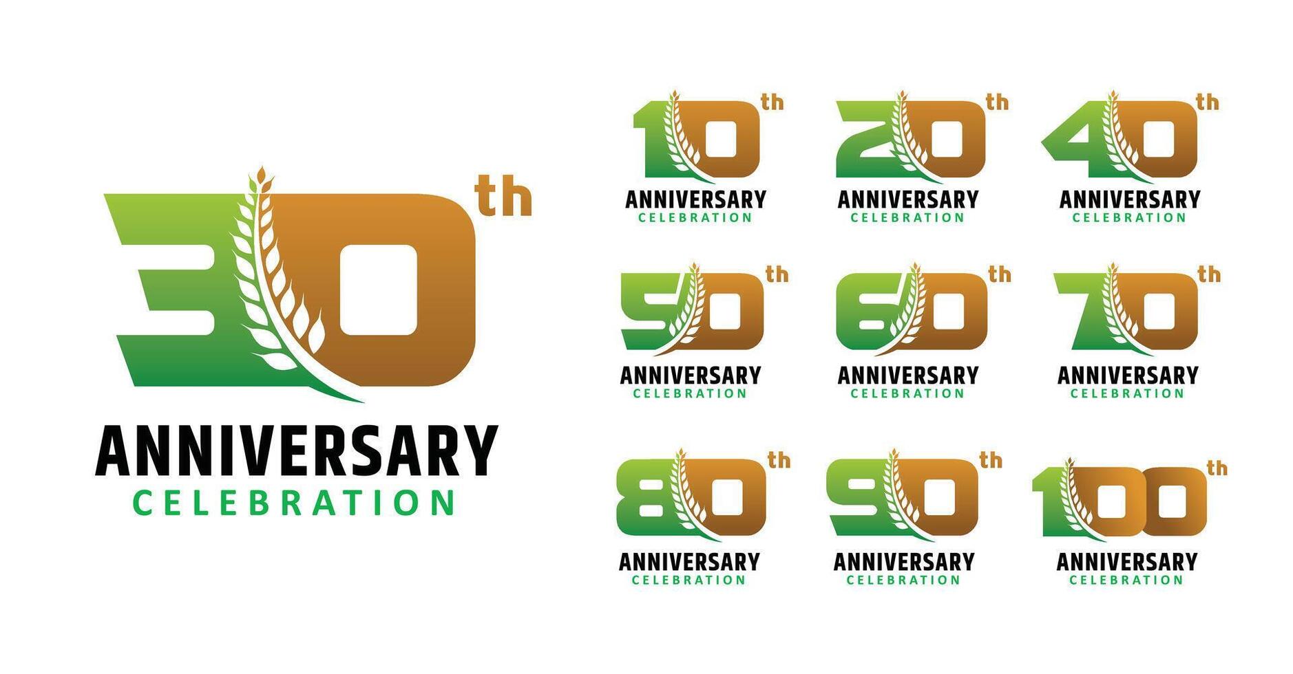 Set of anniversary design nature green leaf number vector