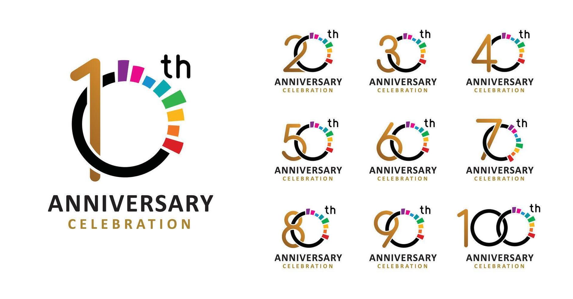Set of anniversary design colorful number vector