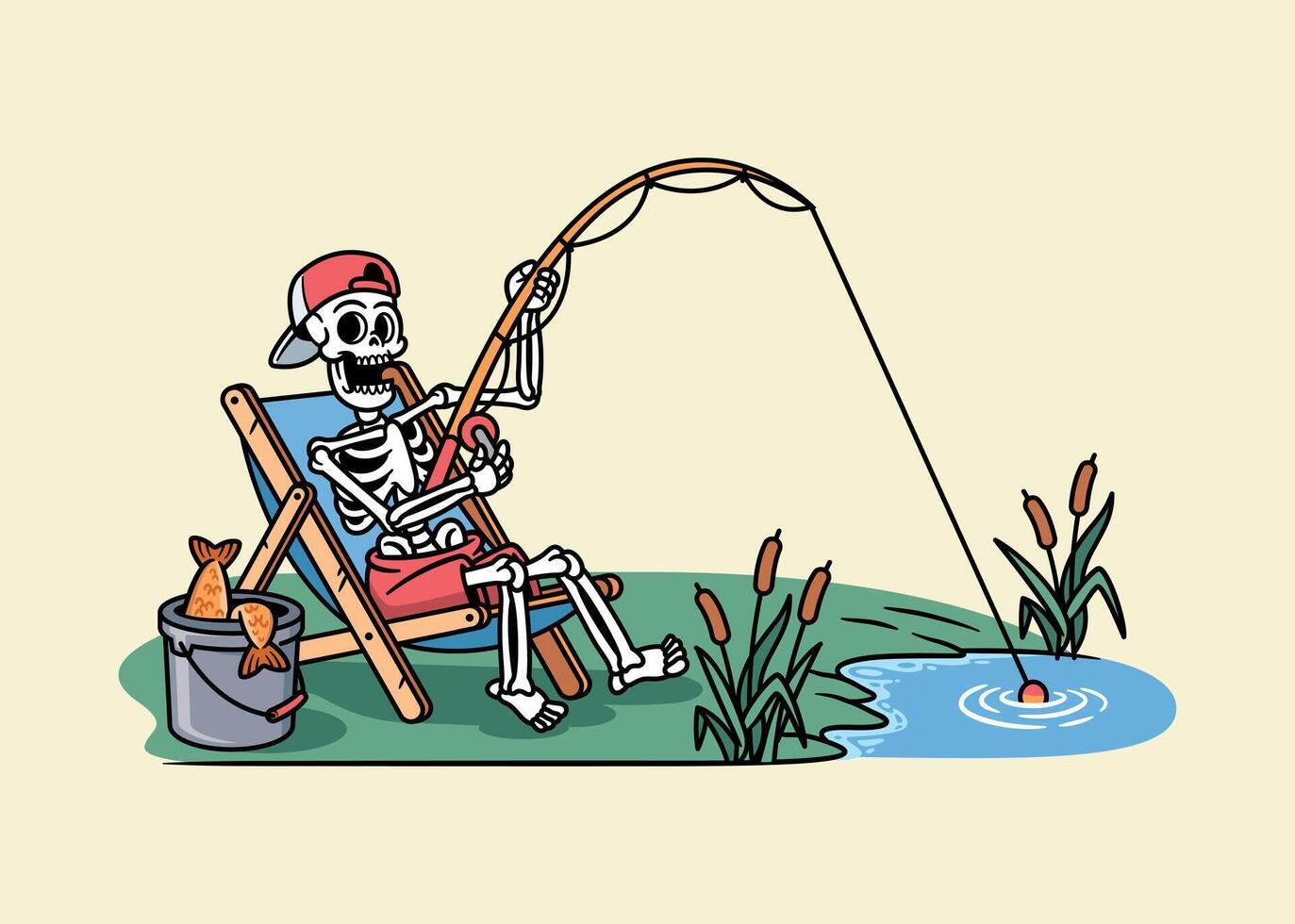skull is fishing while sitting vector
