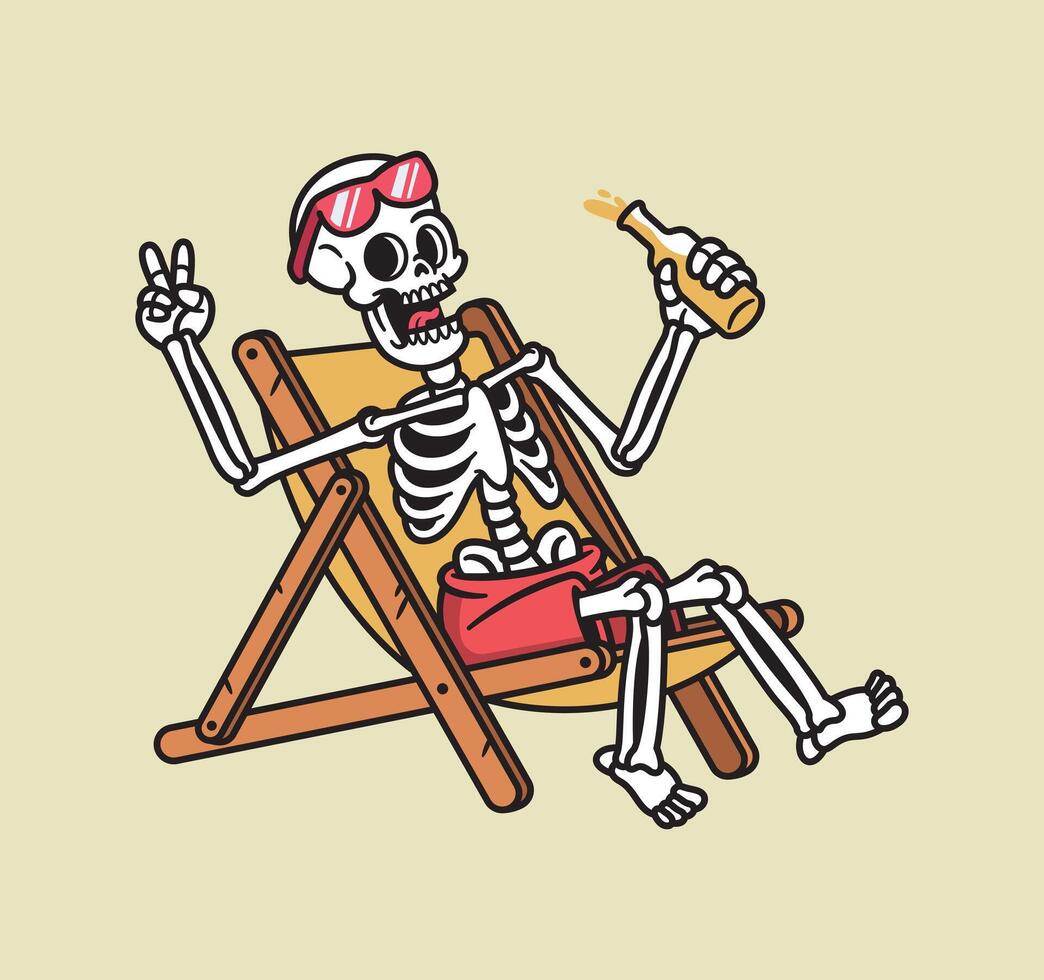 skull relaxing while drinking beer vector