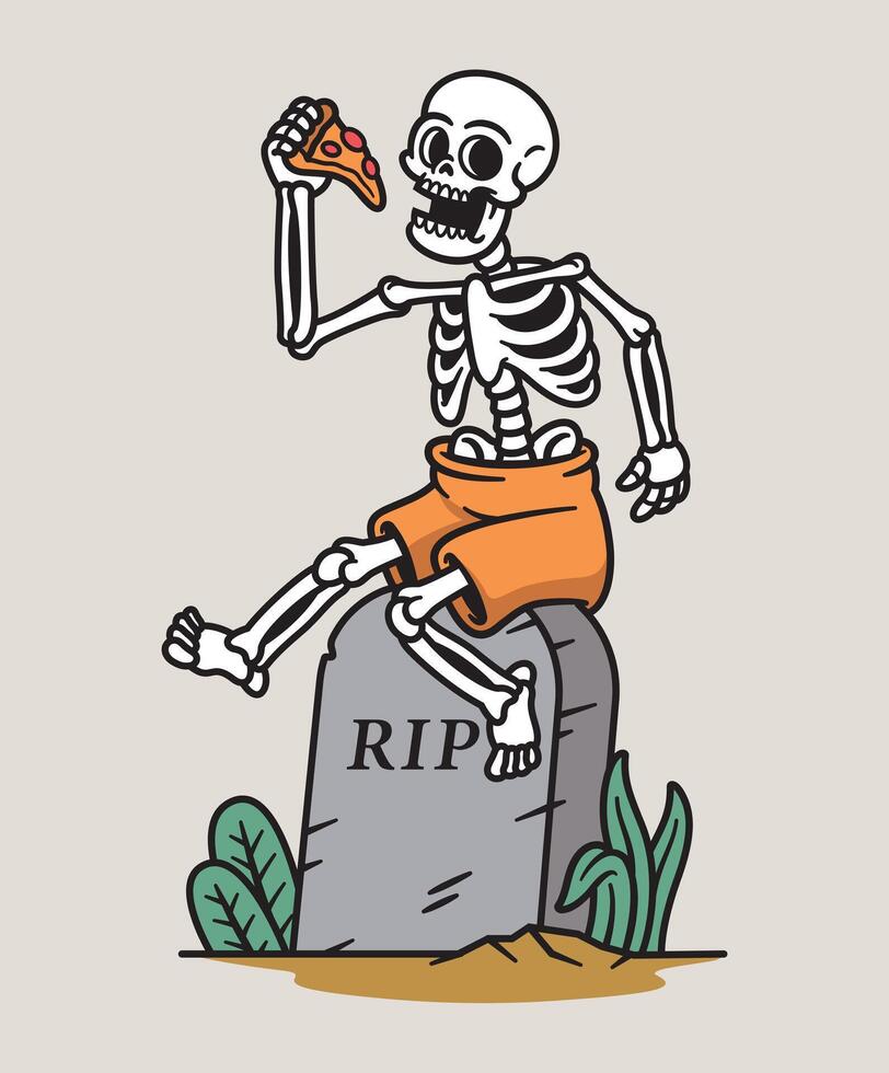 skull is relaxing on a grave illustration vector