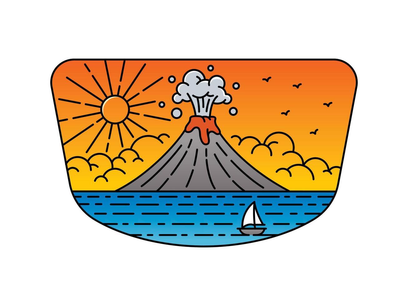 Natural scenery of volcano and sea in frame illustration vector