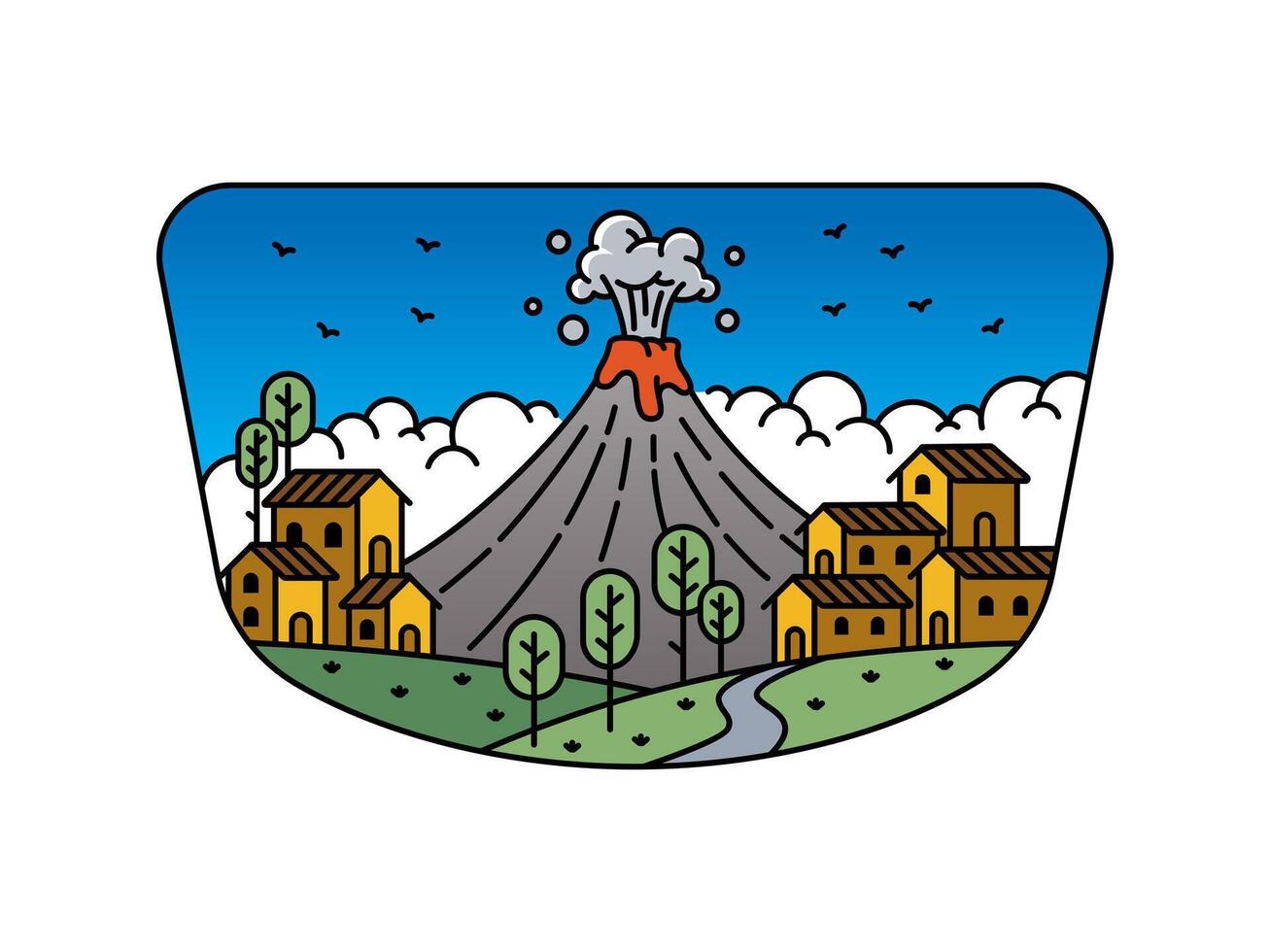 Volcano view in frame illustration vector