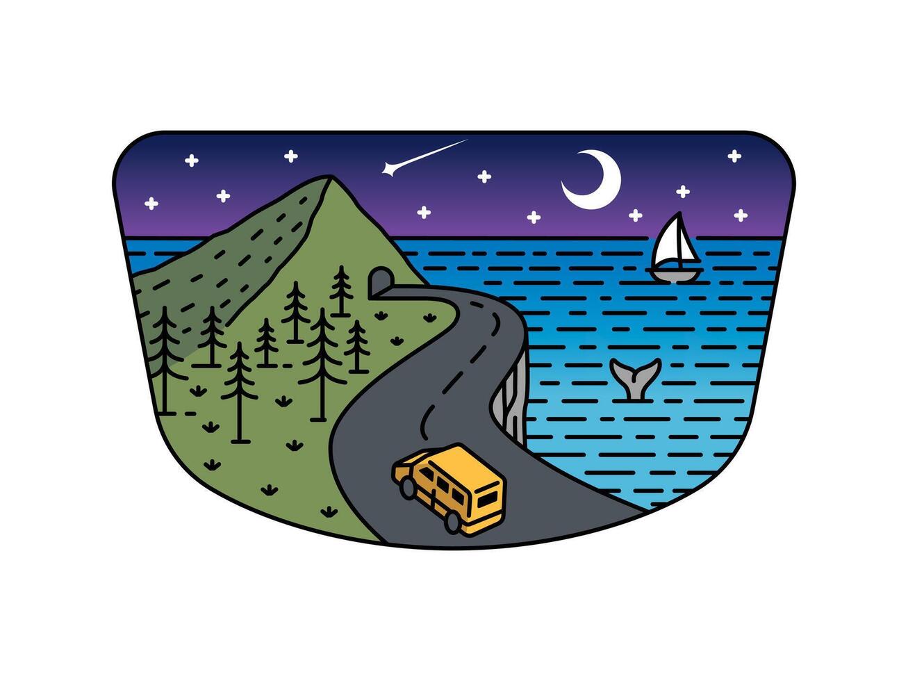 Illustration of natural scenery at night in a frame vector
