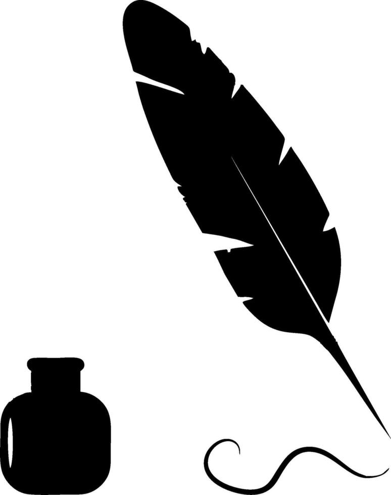 Elegant Feather and Inkwell Silhouette, Perfect for Stationery Designs vector