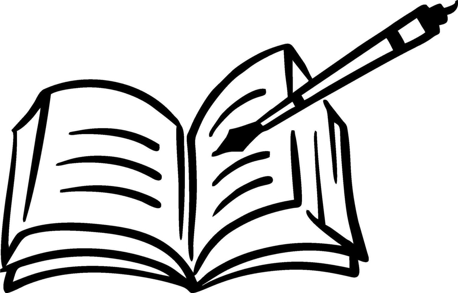 Open book with pen poised for writing, ready for inspiration. vector