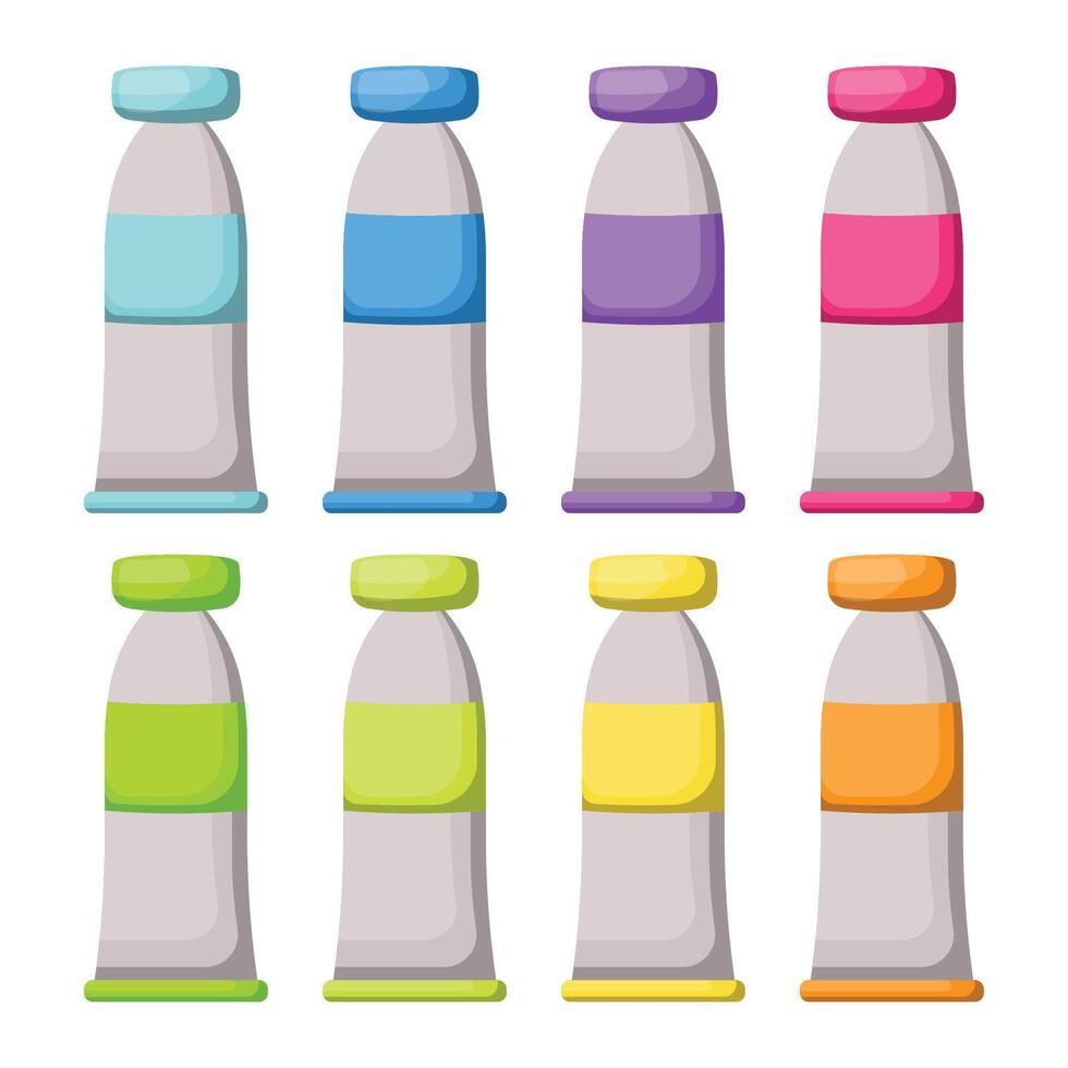 A color set of tubes for acrylic paint. Tubes for watercolor artist. Painting tools elements. vector