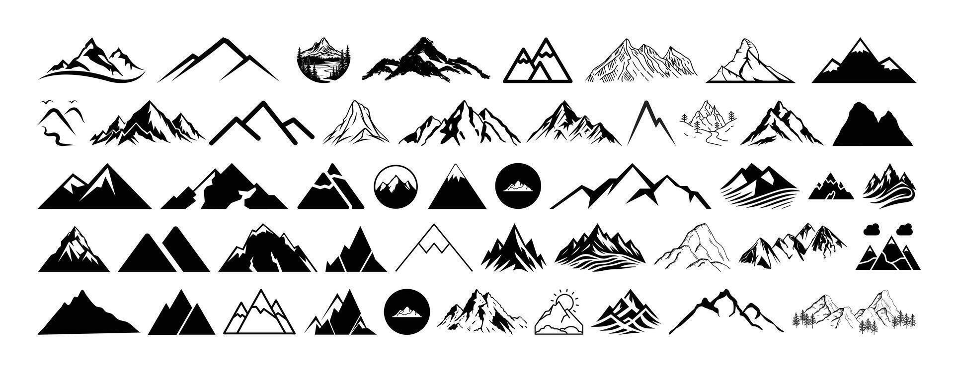 Mega icon collection of Mountain, Range, Hill,Mountain logo and Mountain pick icon set collection design. vector