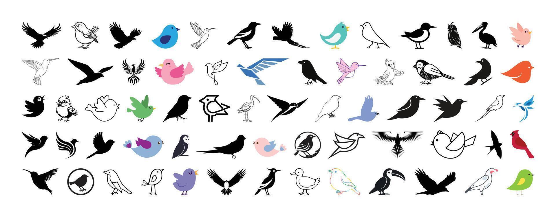 Mega icon collection of Bird, cute birds, cartoon bird, bird flying and bird icon set collection design. vector
