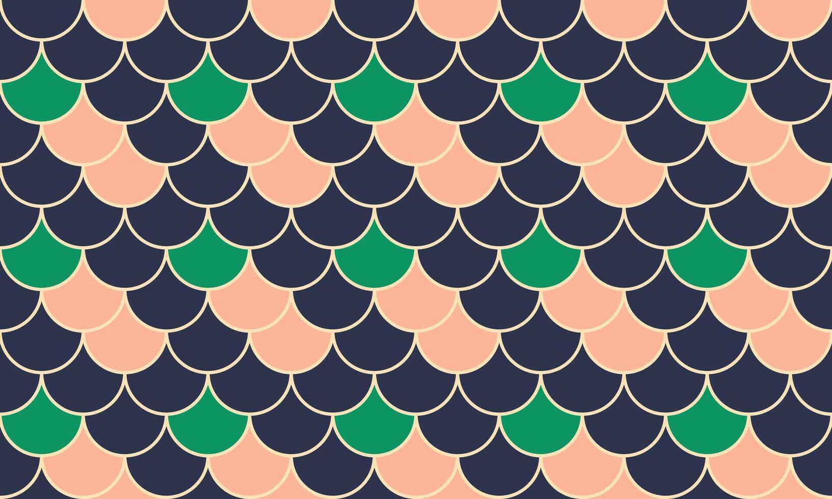 Elegant geometric pattern featuring overlapping scales in peach, teal, and navy. Perfect for backgrounds, textiles, or website design. vector