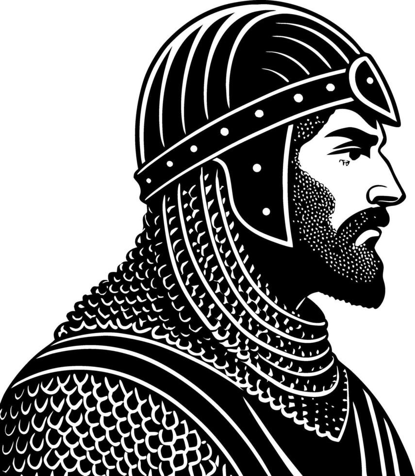 Warrior Profile Illustration Detailed Knight with Armor for Tattoos and Coloring Books vector