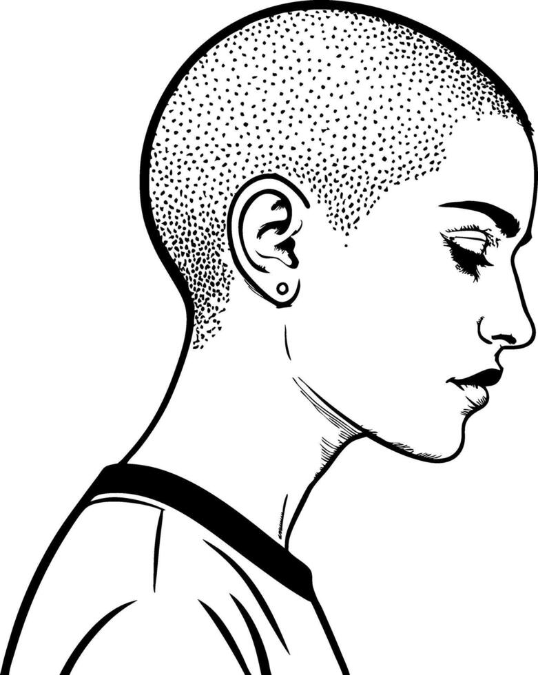 Profile Portrait of a Woman with a Buzz Cut Black and White Illustration for Tattoo or Art vector