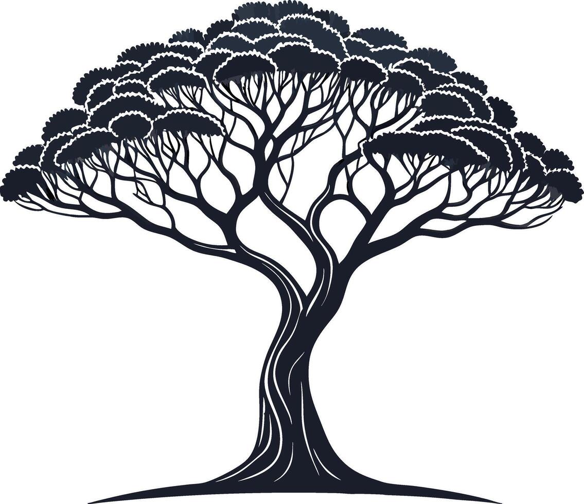 Elegant Silhouette of a Majestic Tree with Intricate Branches and Leaves for Nature Inspired Designs vector