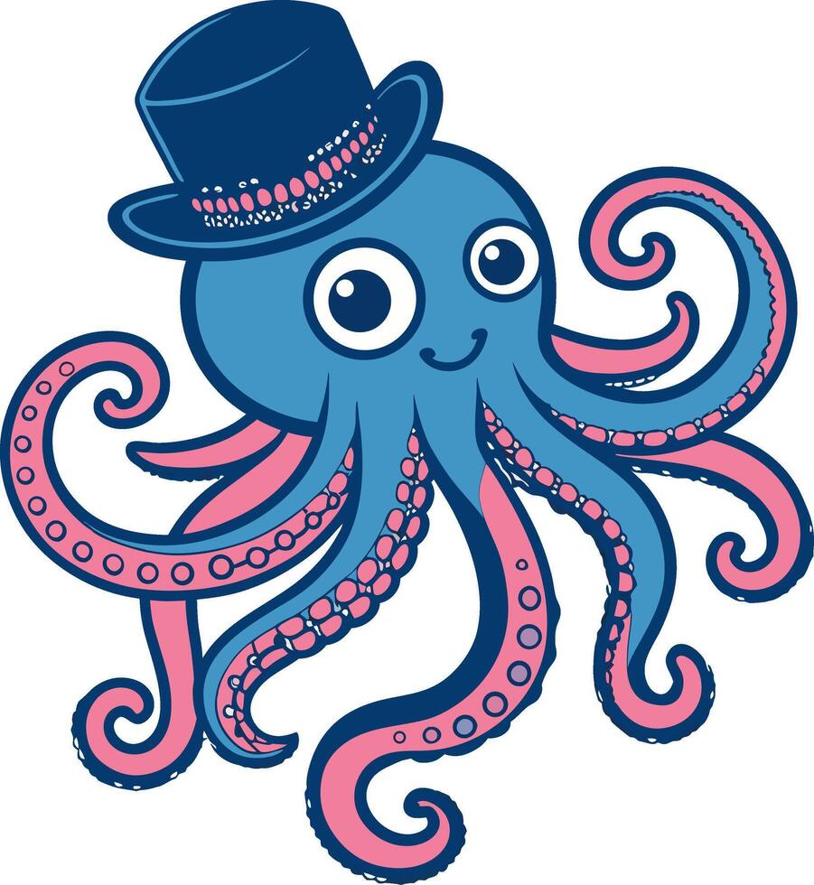 Cute Blue Octopus with Hat Cartoon Character for Nautical Decor and Kids Art Projects vector