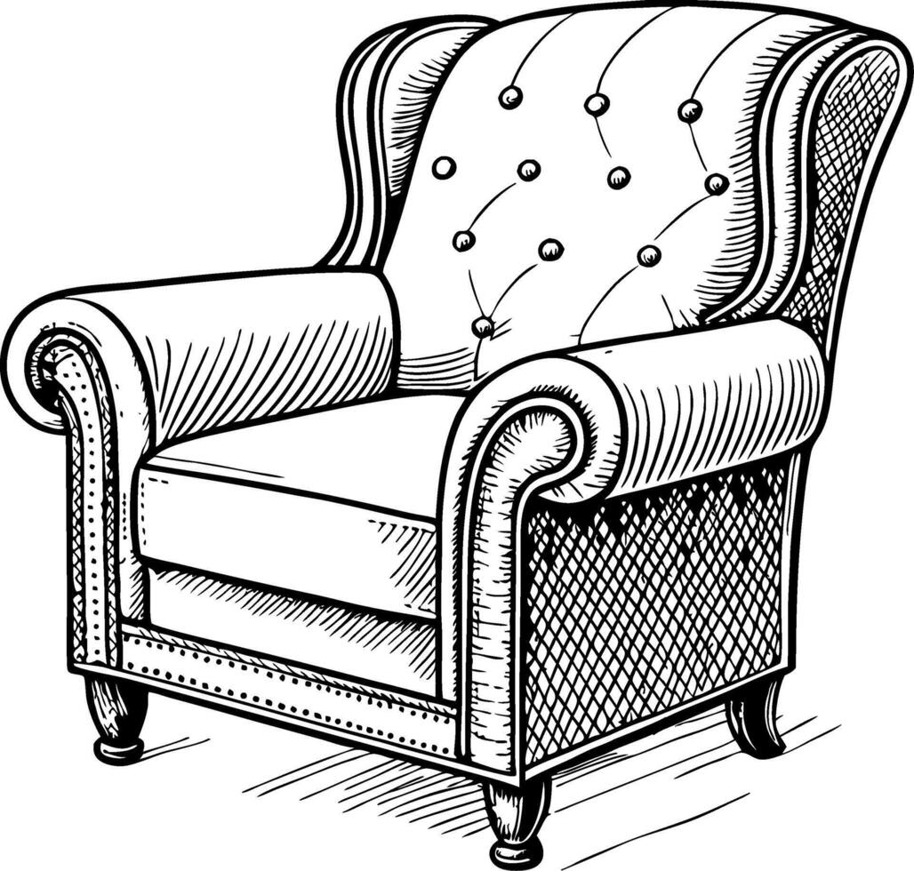 Classic Upholstered Armchair with Button Detail Ideal for Interior Design and Decor Projects vector